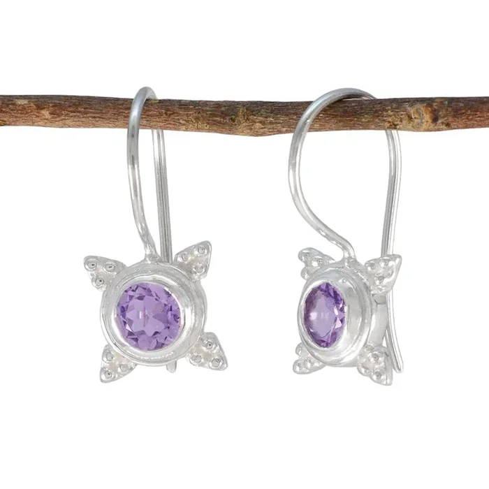 Amethyst Korean Penelope Solitaire Dangle Purple 925 Sterling Silver Earring
