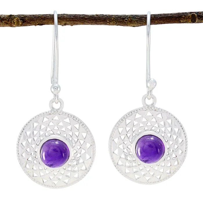 Amethyst Latin American Andrea Solitaire Dangle Purple Silver Earring