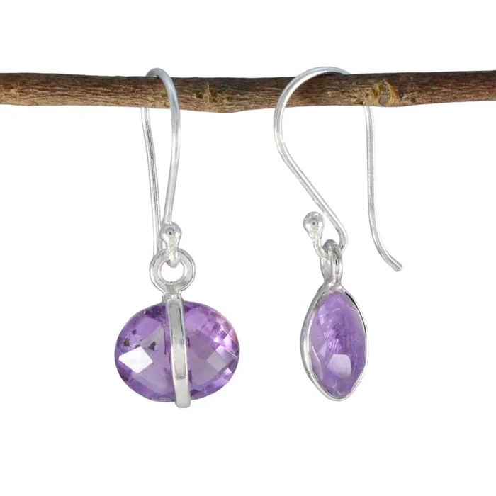 Amethyst Latin American Leah Solitaire Dangle Purple 925 Sterling Silver Earring