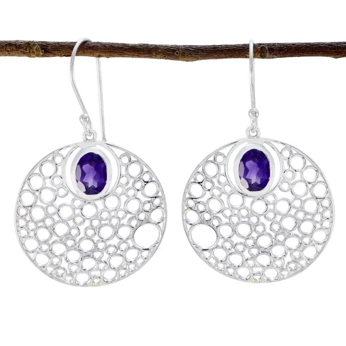 Amethyst Mexican Isla Solitaire Dangle Purple Silver Earring