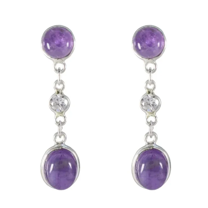 Amethyst Mexican Ling multiple stud Purple Silver Earring