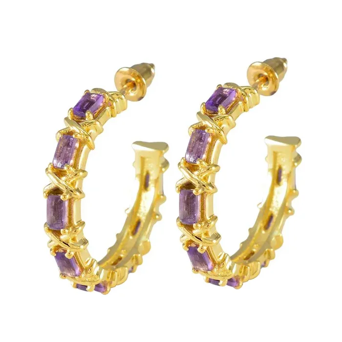 Amethyst Middle Eastern Aaliyah multiple Stud Purple Silver Earring
