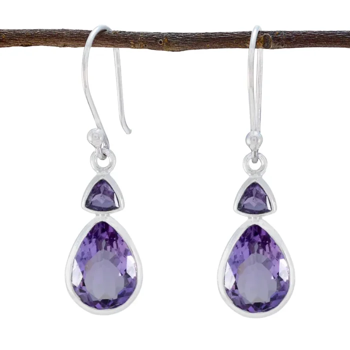 Amethyst Middle Eastern Amanda Toi et Moi Dangle Purple 925 Silver Earring