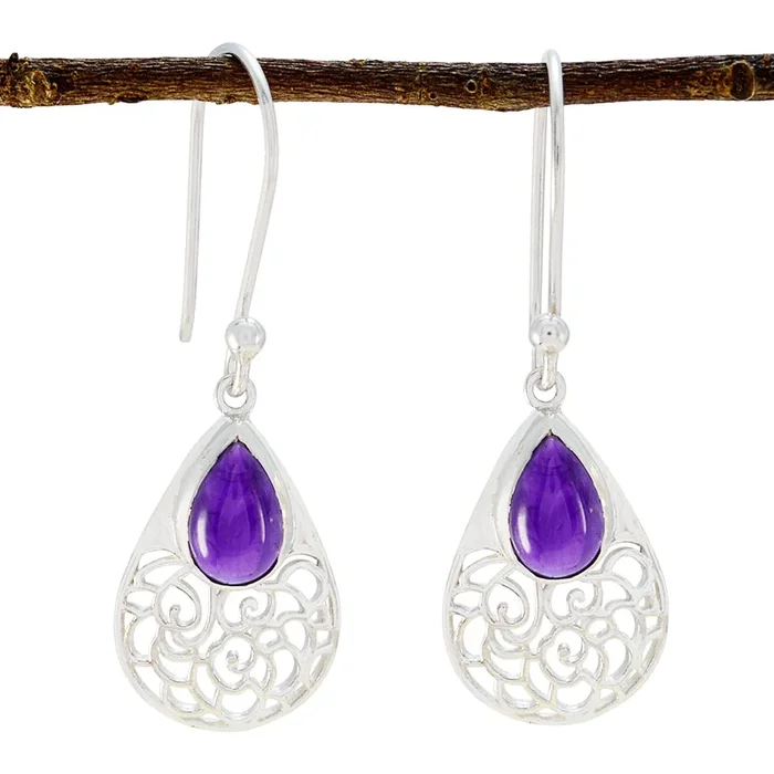 Amethyst Middle Eastern Isla Solitaire Dangle Purple Sterling Silver Earring