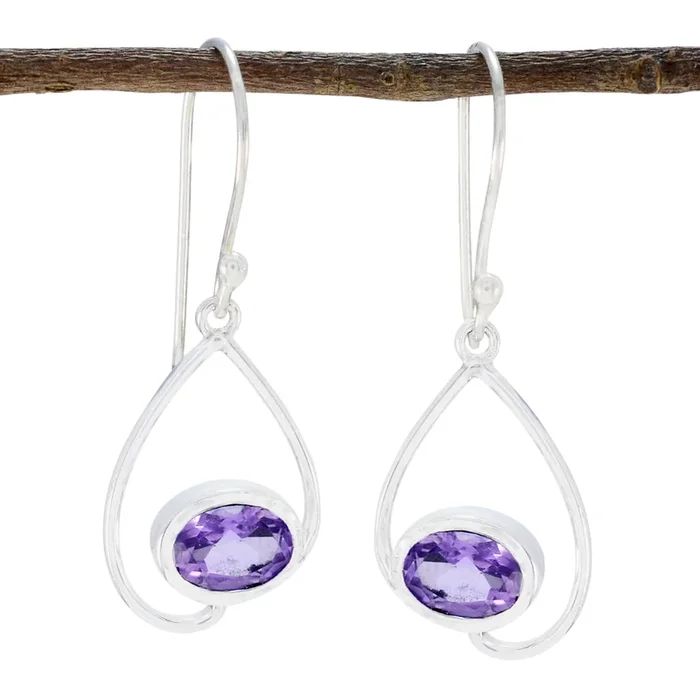 Amethyst Middle Eastern Luna Solitaire Dangle Purple Silver Earring