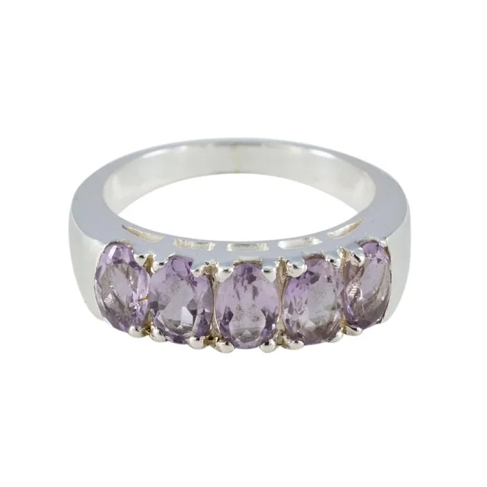Amethyst Penta Russian 925 Sterling Silver Purple Gemstones Classic Contemporary Band Jewellery