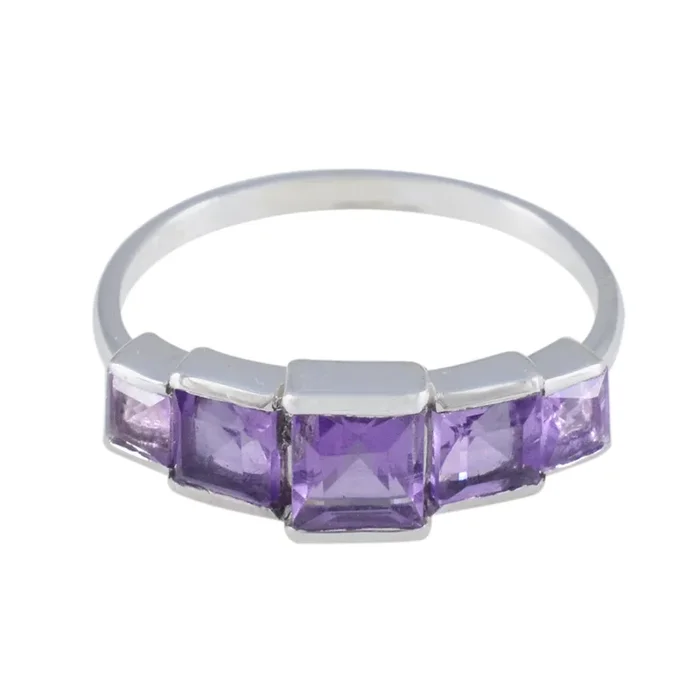Amethyst Penta Turkish Sterling Silver Purple Gemstones Delicate Luxurious Ring Jewellery