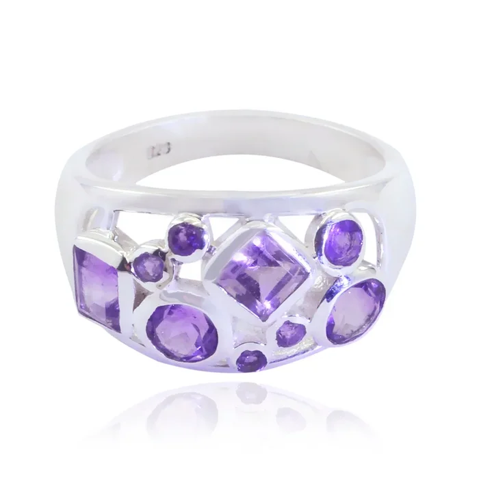 Amethyst quarter African 925 Sterling Silver Purple Gemstone Eye-catching Contemporary Ring Jewellery