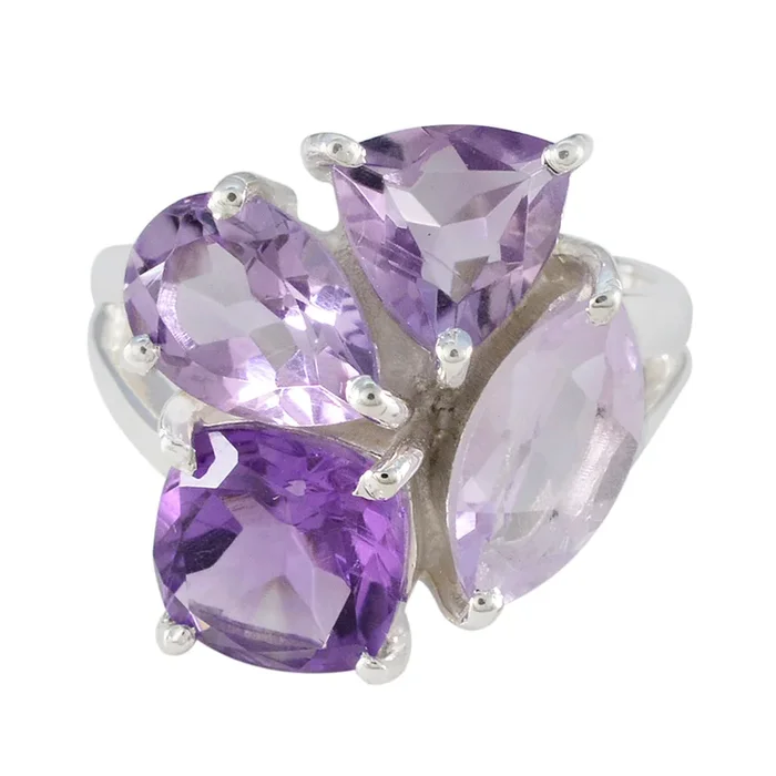 Amethyst quarter Indian 925 Silver Purple Gemstones Versatile Cocktail Ring Jewellery