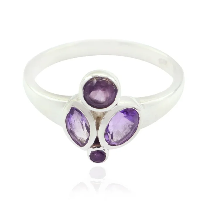 Amethyst quarter Japanese 92.5 Silver Purple Gemstone Whisper-thin Contemporary Ring Jewellery