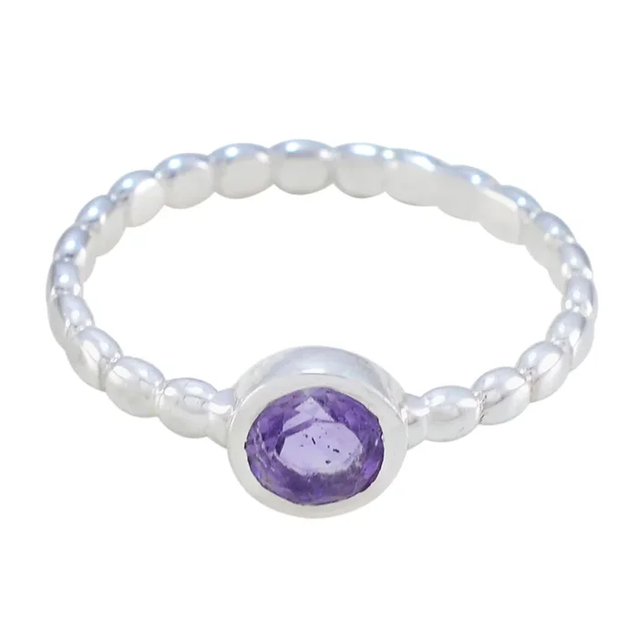 Amethyst Solitaire African 925 Silver Purple Gems Slim Trendy Ring Jewelry