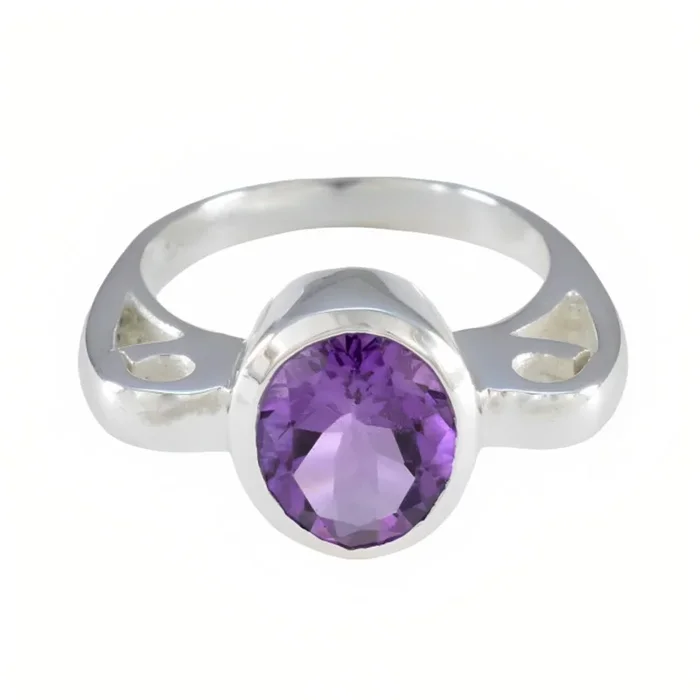 Amethyst Solitaire African Sterling Silver Purple Gemstones Mid-weight Graceful Ring Jewellery