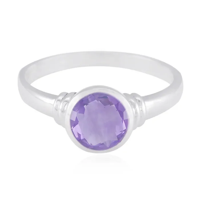 Amethyst Solitaire American Sterling Silver 925 Purple Gemstones Whisper-thin Trendy Ring Jewelry
