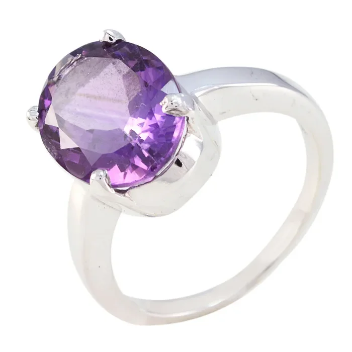 Amethyst Solitaire Egyptian 925 Silver Purple Gemstone Eye-catching propsel Ring Jewelry