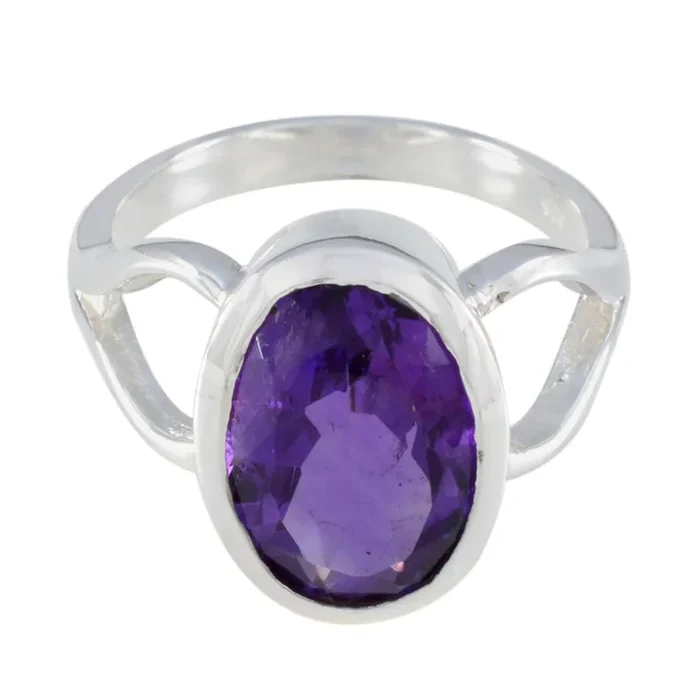 Amethyst Solitaire Egyptian 925 Silver Purple Gemstone Mid-weight Sophisticated Ring Jewellery