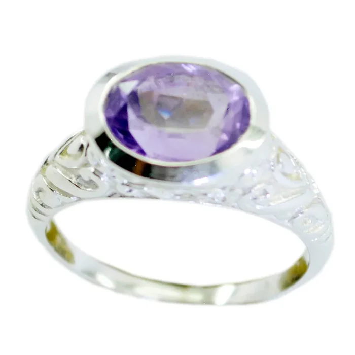 Amethyst Solitaire Egyptian Sterling Silver Purple Gemstone Minimal Art Deco Ring Jewelry