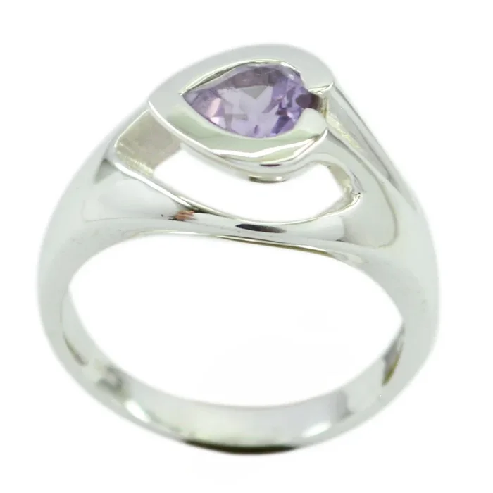 Amethyst Solitaire French 92.5 Silver Purple Gemstone Eye-catching Engagement Ring Jewelry