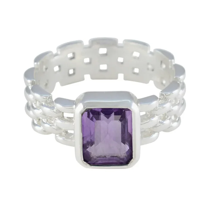 Amethyst Solitaire Indian 925 Sterling Silver Purple Gems Mid-weight Art Deco Band Jewellery
