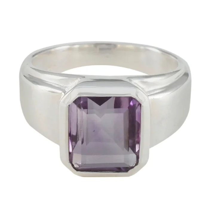 Amethyst Solitaire Indian Sterling Silver Purple Gems Essential Abstract Ring Jewellery