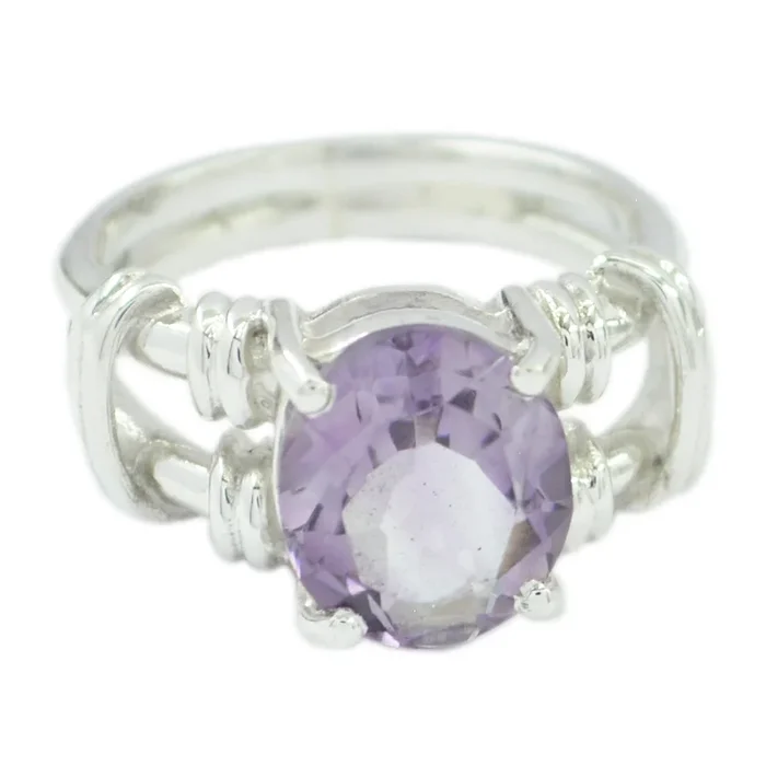 Amethyst Solitaire Italian 925 Sterling Silver Purple Gemstones Eye-catching Rope-Wire Ring Jewelry