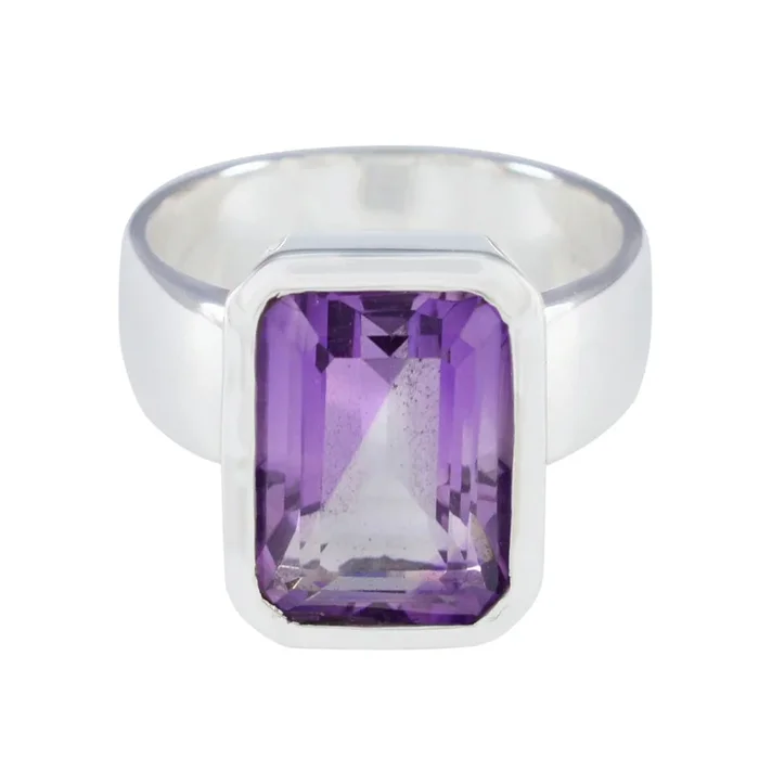 Amethyst Solitaire Italian Silver Purple Gems Edgy Contemporary Ring Jewelry
