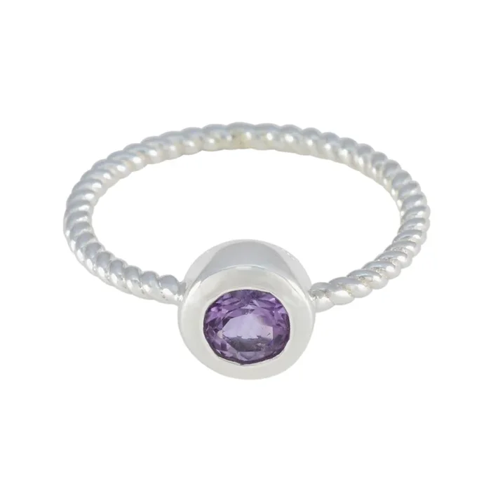 Amethyst Solitaire Japanese 92.5 Silver Purple Gems Delicate Modern Ring Jewelry