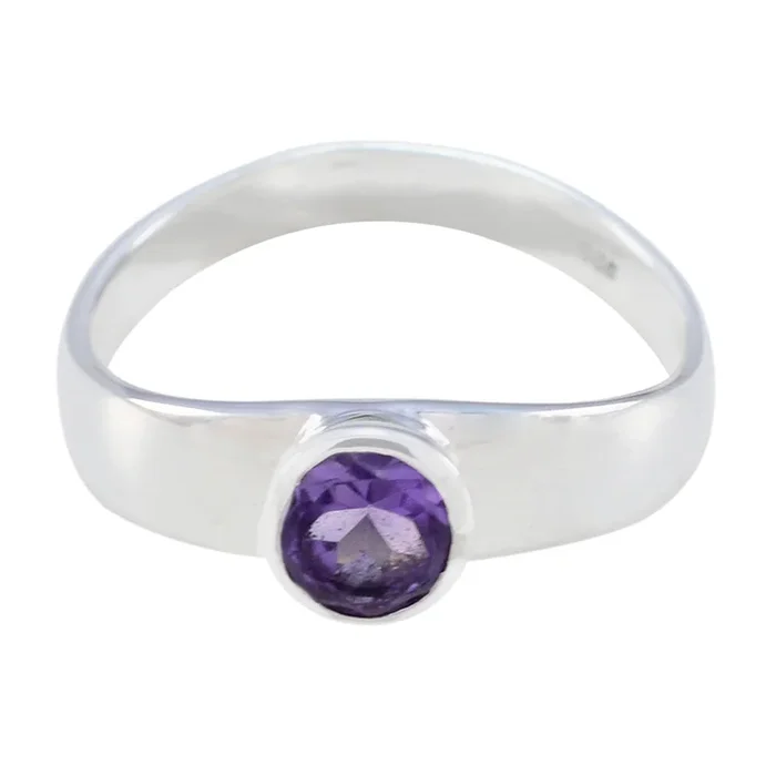 Amethyst Solitaire Japanese 925 Silver Purple Gems Whisper-thin Modern Ring Jewelry