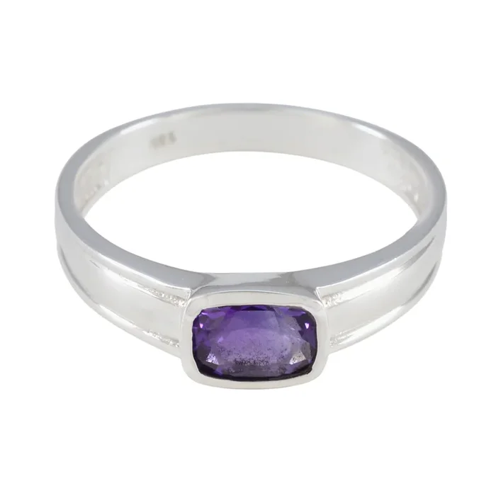 Amethyst Solitaire Korean 92.5 Silver Purple Gems Whisper-thin Abstract Ring Jewellery