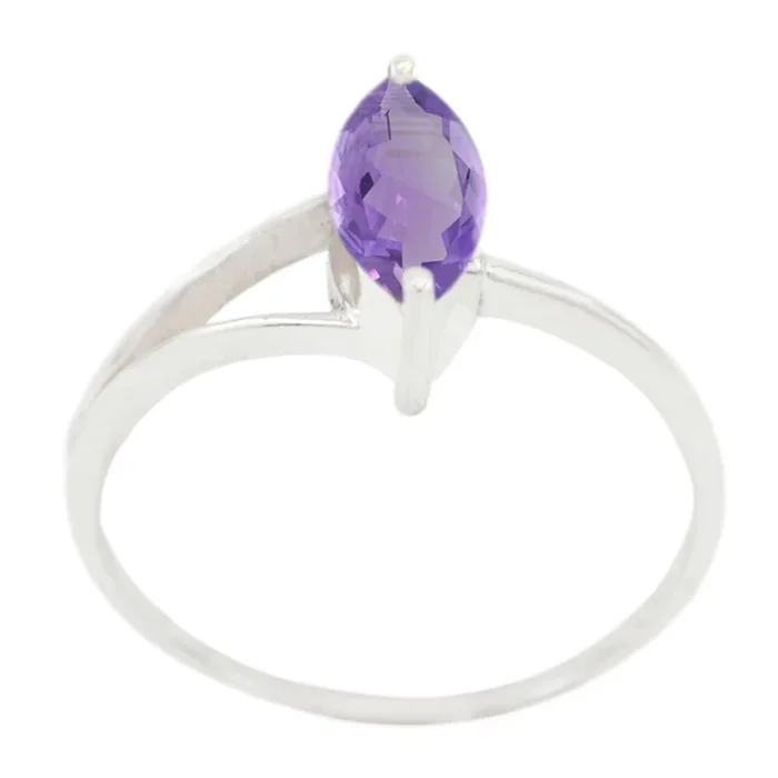 Amethyst Solitaire Korean Silver Purple Gemstone Elegant Modern Ring Jewelry