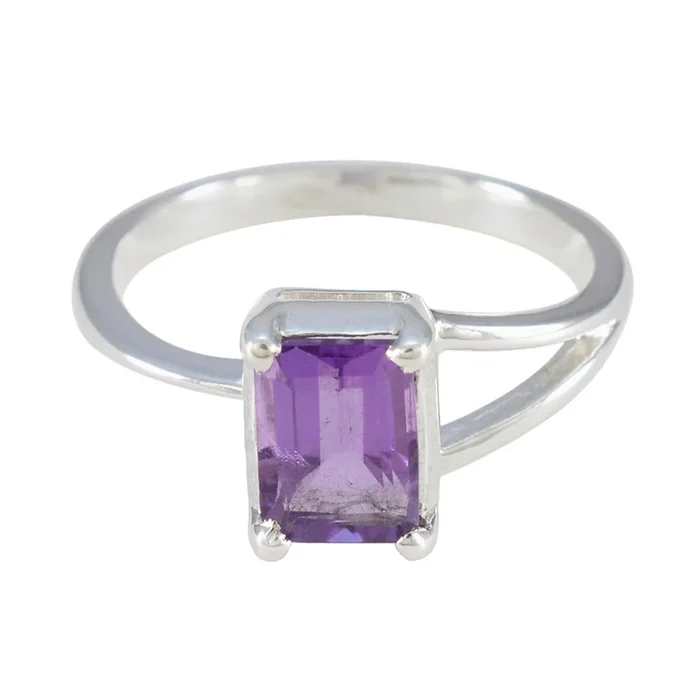 Amethyst Solitaire Korean Silver Purple Gemstone Whisper-thin Contemporary Ring Jewellery