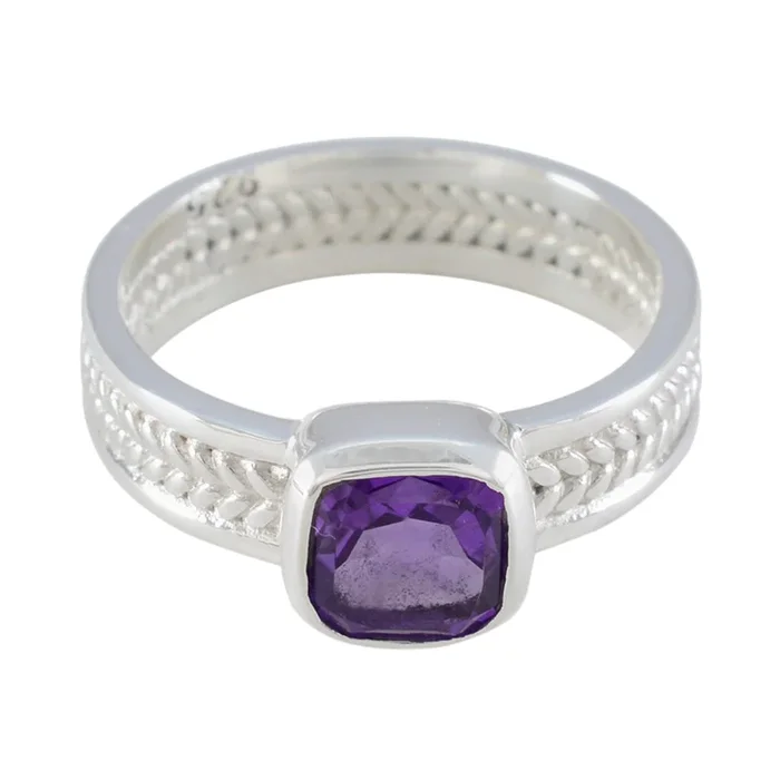 Amethyst Solitaire Middle Eastern 925 Sterling Silver Purple Gems Mid-weight Rope-Wire Band Jewelry