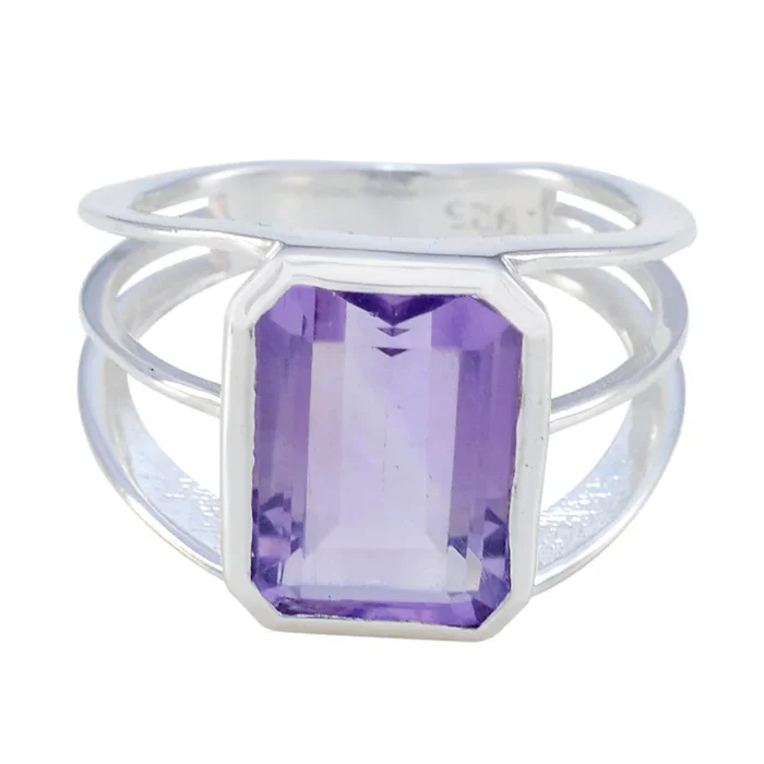 Amethyst Solitaire Moroccan Sterling Silver Purple Gemstone Mid-weight Modern Ring Jewelry