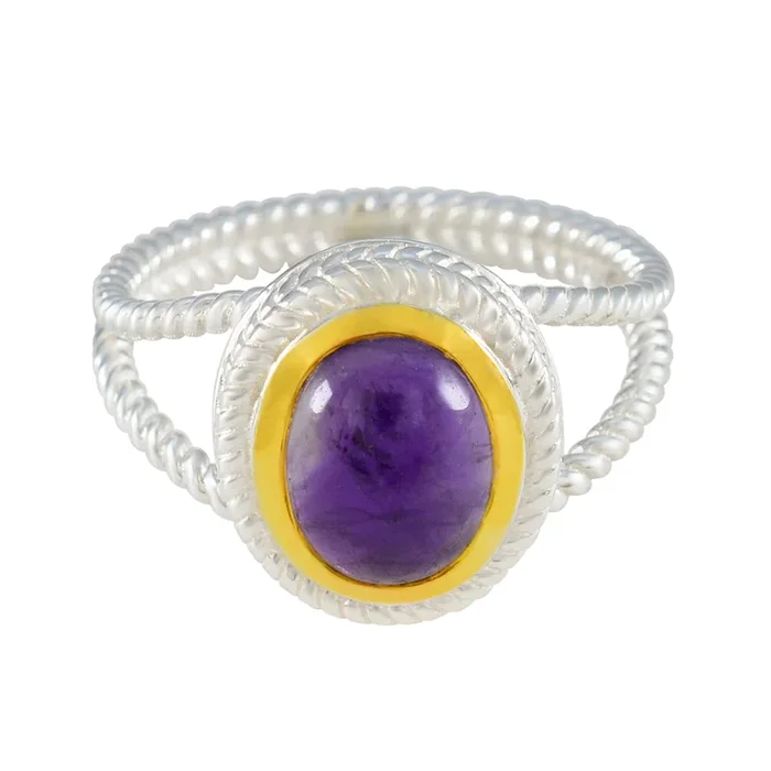 Amethyst Solitaire Spanish 925 Silver Purple Gems Classic Rope-Wire Ring Jewellery