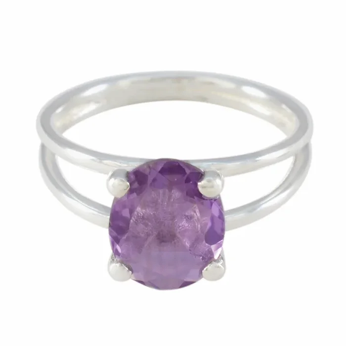 Amethyst Solitaire Turkish Sterling Silver Purple Gems Whisper-thin Contemporary Ring Jewellery