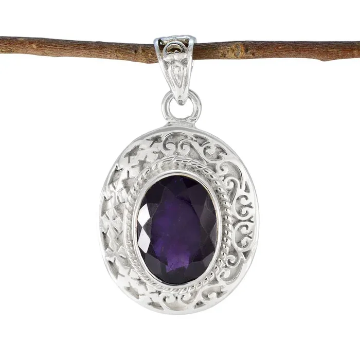 Amethyst Statement German Sterling Silver Solitaire Harper Vintage Purple Pendant Jewellery