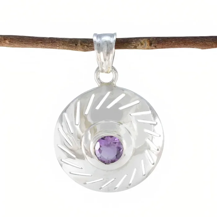 Amethyst Tiny French Silver Solitaire Ava Art-Deco Purple Pendant Jewelry