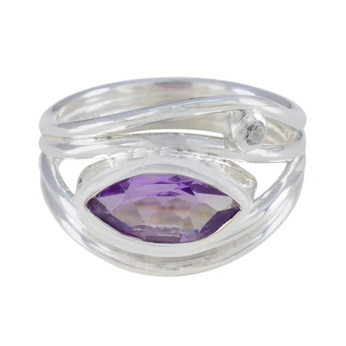 Amethyst Toi et Moi Russian 925 Silver Purple Gemstones Tiny Contemporary Ring Jewelry