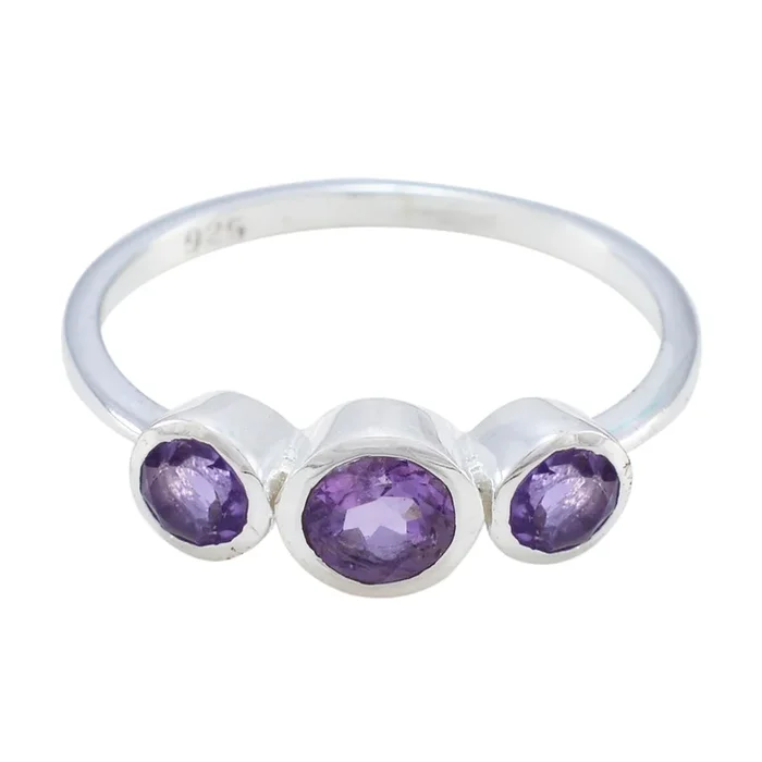 Amethyst Trilogy American 92.5 Silver Purple Gems Dainty Abstract Ring Jewellery