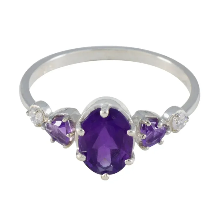Amethyst Trilogy American 92.5 Silver Purple Gemstones Elegant Feminine Ring Jewelry