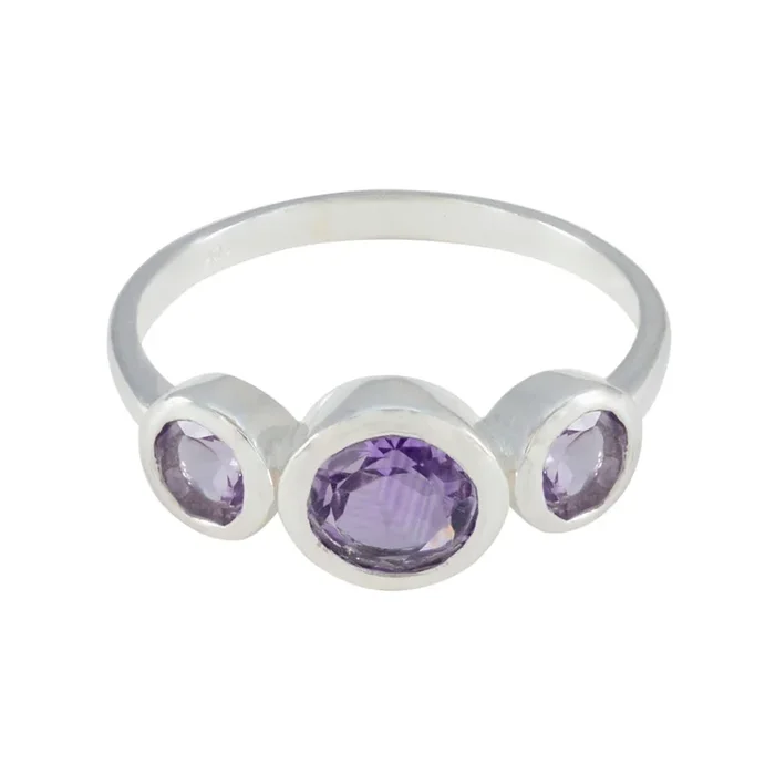 Amethyst Trilogy Japanese 92.5 Silver Purple Gemstones Whisper-thin Glamorous Ring Jewellery