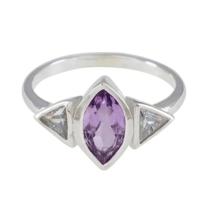 Amethyst Trilogy Turkish 925 Silver Purple Gemstones Whisper-thin Feminine Ring Jewelry