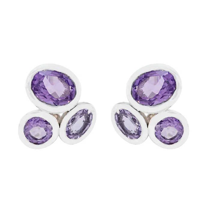 Amethyst Turkish Min-seo multiple Stud Purple Silver Earring