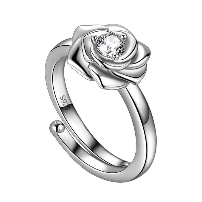 Anello aperto avvolgente con rosa fiore 3D Regali di compleanno per ragazze e donne Argento sterling 925