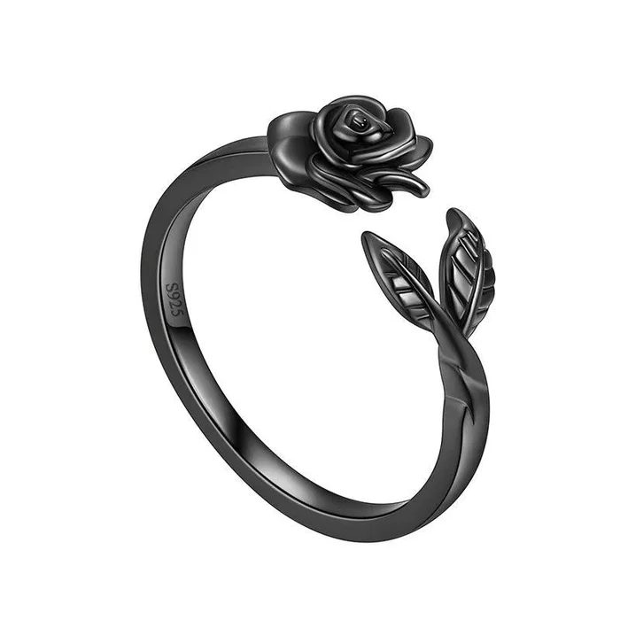 Anello con fiore rosa Anello con foglia floreale Fascia avvolgente Gioielli da donna Argento sterling 925