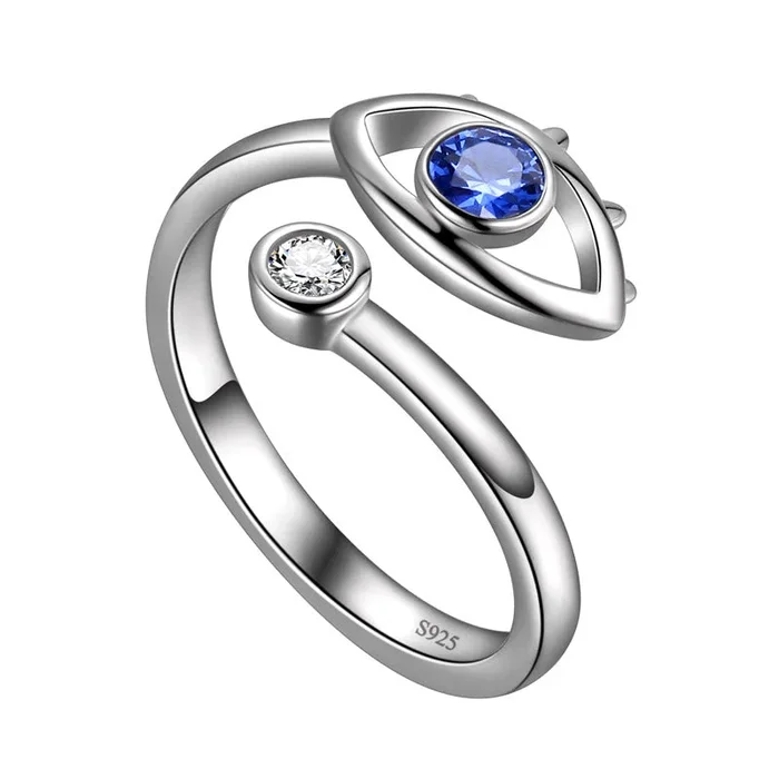 Anello da donna blu malocchio, amuleto, protezione, gioielli, argento sterling 925