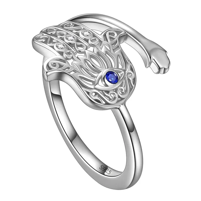 Anello da donna con occhio maligno, regalo di gioielli per uomo, anello con mano di loto, Fatima, Hamsa