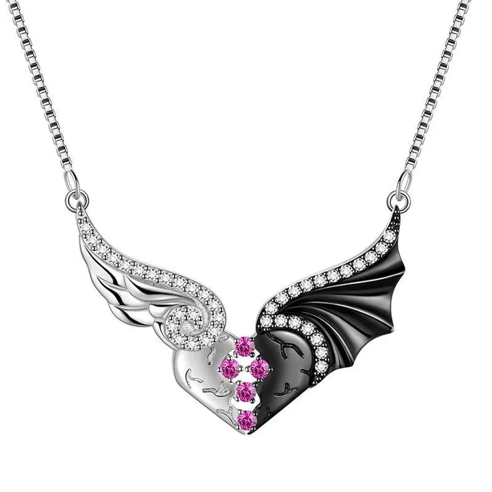 Angel Devil Wings Heart Pendant Necklace Jewelry Women Girls Gift 925 Sterling Silver