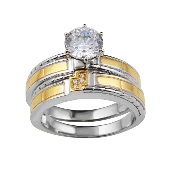 Anillo bicolor para él y para ella en plata de ley 925 con circonita – GMR00257RG