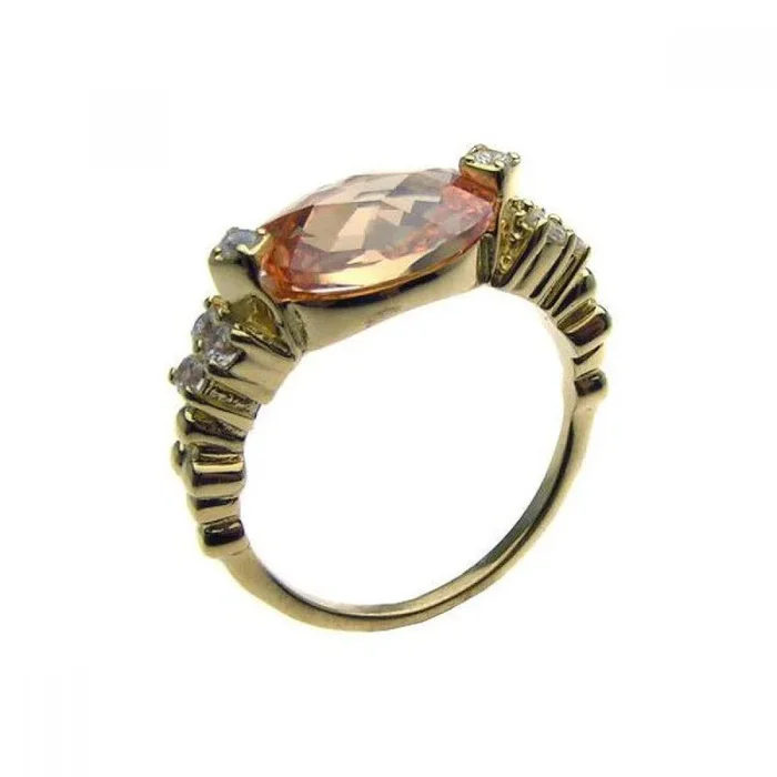 Anillo con centro de champán chapado en oro y rodio de plata 925 y anillo con circonita transparente – STR00608