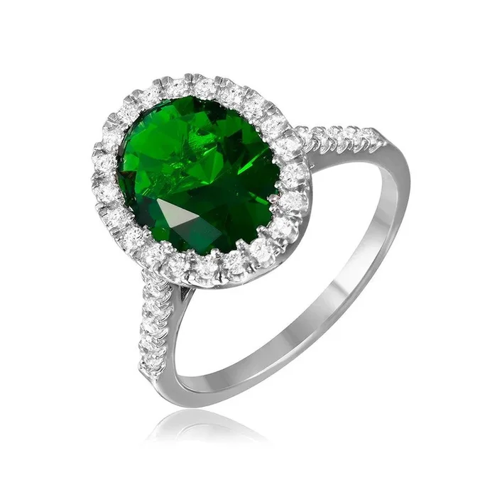 Anillo con halo ovalado verde chapado en rodio de plata 925 con piedras CZ – GMR00099G